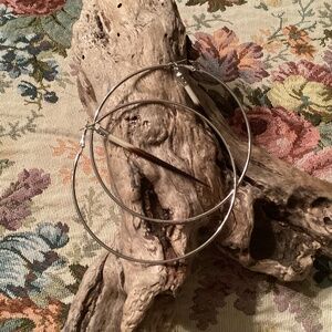 Extra Large Silver Hoops / Porcupine Quill Earrings / Hypoallergenic